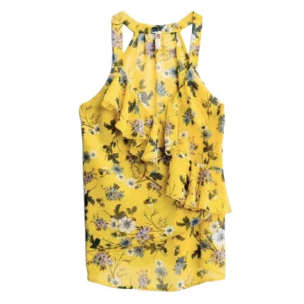 NEW Kut from The Kloth - Halene Yellow Floral Ruffle Detail Blouse XS